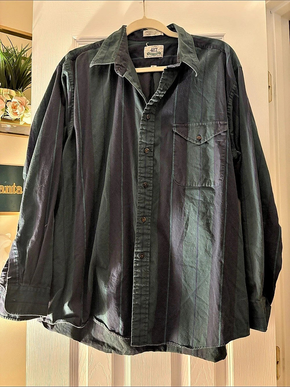 Van Heusen 417 Authentic Sportswear Striped Cotton Shirt Size XL